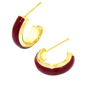 NWT Kendra Scott Ainsley Gold Huggie Earrings in Burgundy Enamel